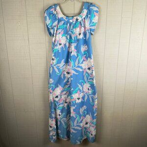 Vintage Kahala Hawaiian MuuMuu Maxi Dress Blue